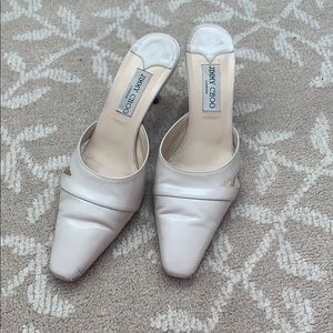 Jimmy Choo Women's Ivory Leather Slip-On Mules